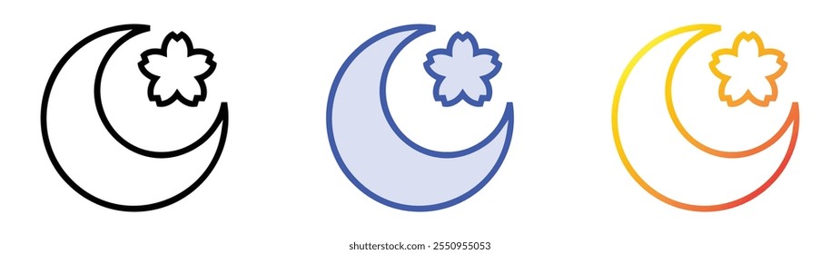 Icono de yozakura. Lineal, relleno azul y diseño de estilo degradado aislado sobre fondo blanco