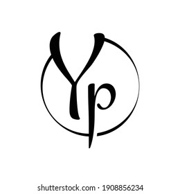 YP Black Script Circular Logo Design vector Template