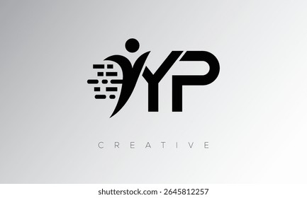 YP Creative Digital Monogram Logo – Futuristic Letter mark Design Featuring Human Shape, Pixel Motion and Minimal Tech Style for Innovative Branding Identity