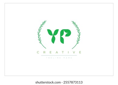 YP letters eco logo with leaf. Fresh nature and healthy leaf logo design.