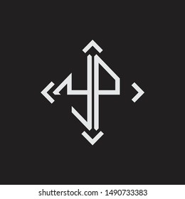 YP Logo Abstrac letter Monogram with Arrow in every side isolated on black background