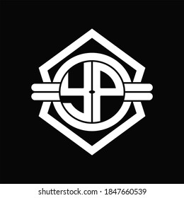 YP logo monogram with circle shape isolated hexagon emblem rounded design template on black background