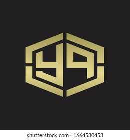 YP Logo monogram with hexagon shape and piece line rounded design tamplate on gold colors