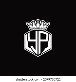YP Logo monogram with luxury emblem shape and crown design template on black background