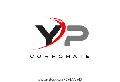 YP Modern Letter Logo Design with Red Swoosh and Dots