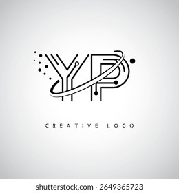 YP Orbit Monogram Logo - Futuristic Minimal Letter mark with Circular Line Art, Tech-Inspired Dots and Space Motion Concept for Modern Branding Identity