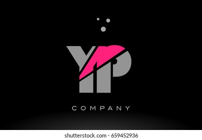 yp y p alphabet letter logo pink grey black creative company vector icon design template