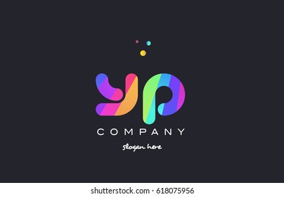 yp y p  creative rainbow green orange blue purple magenta pink artistic alphabet company letter logo design vector icon template