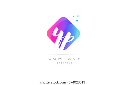 yp y p  pink blue rhombus abstract 3d alphabet company letter text logo hand writting written design vector icon template 