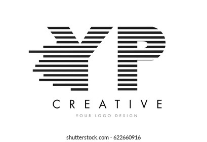 YP Y P Zebra Letter Logo Design with Black and White Stripes Vector