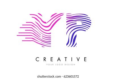 YP Y P Zebra Letter Logo Design with Black and White Stripes Vector