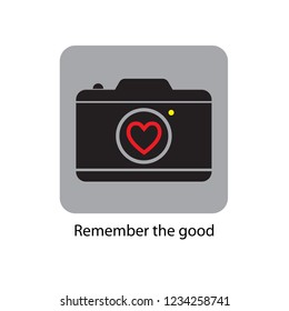 ypography slogan. Icon - a camera with a heart. Vector illustration