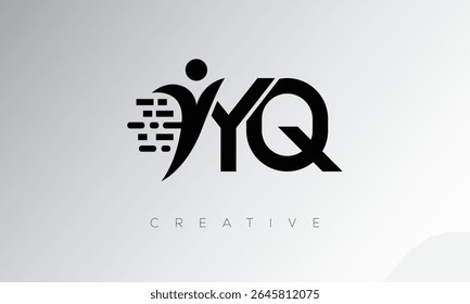 YQ Creative Digital Monogram Logo – Futuristic Letter mark Design Featuring Human Shape, Pixel Motion and Minimal Tech Style for Innovative Branding Identity