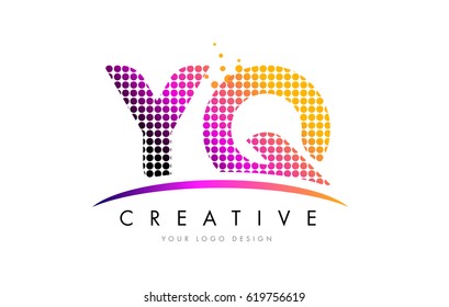 YQ Dots Letter Logo Design with Magenta Bubble Circles and Swoosh
