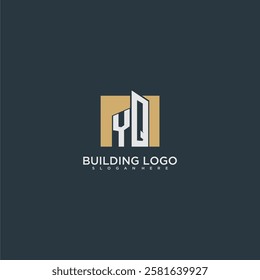 YQ initial letter building logo for real estate with square design