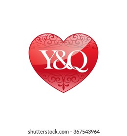 Y&Q initial letter logo with ornament heart shape