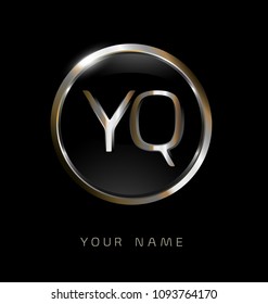 YQ initial letters with circle elegant logo golden silver black background