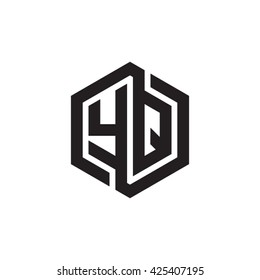 YQ initial letters looping linked hexagon monogram logo
