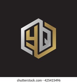 YQ initial letters looping linked hexagon elegant logo golden silver black background