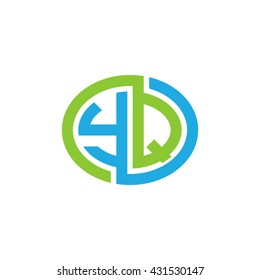 YQ initial letters looping linked ellipse logo blue green