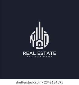 YQ initial monogram logo for real estate with creative circle design vector