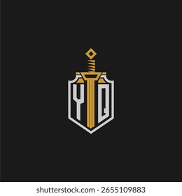 Monograma inicial de YQ para Imagen de estilo de escudo y espada