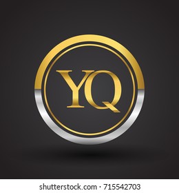 YQ Letter logo in a circle, gold and silver colored. Vector design template elements for your business or company identity.
