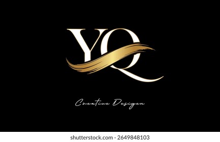 YQ Letter Monogram Logo – Elegant Gold Brush Stroke Letter mark for Luxury Branding, Fashion, Boutique  Premium Identity Design
