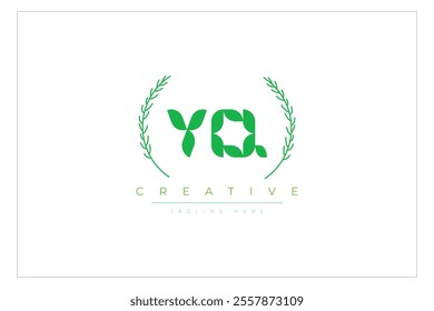 YQ letters eco logo with leaf. Fresh nature and healthy leaf logo design.