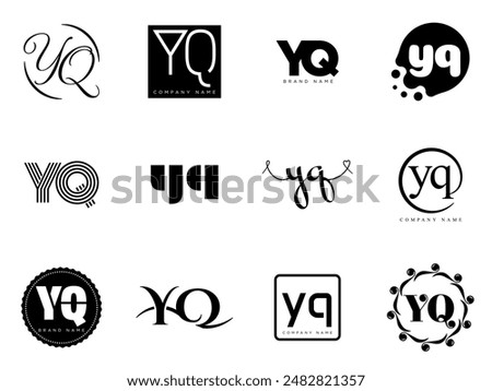 YQ logo company template. Letter y and q logotype. Set different classic serif lettering and modern bold text with design elements. Initial font typography. Collection trendy business identity.