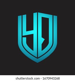YQ Logo monogram with emblem shield design isolated with blue colors on black background
