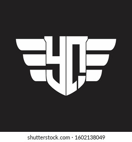 YQ Logo monogram with emblem and wings element design template