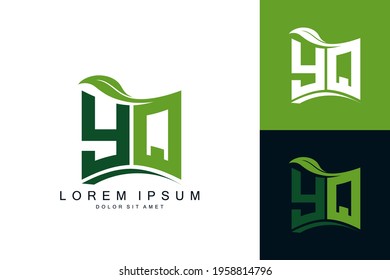 YQ logo monogram with green leaf nature organic bio curved shape premium vector design template