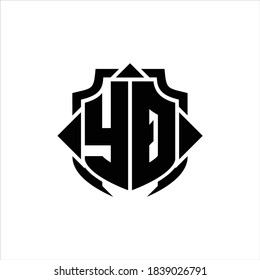 YQ Logo monogram with shield line and 3 arrows shape design template on white background