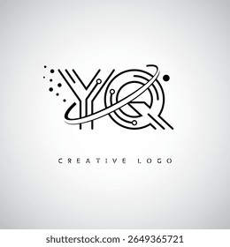 YQ Orbit Monogram Logo - Futuristic Minimal Letter mark with Circular Line Art, Tech-Inspired Dots and Space Motion Concept for Modern Branding Identity