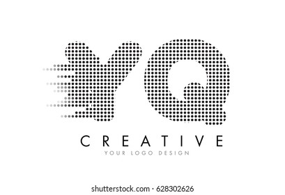 YQ Y Q Letter Logo Design with Black Dots and Bubble Trails.