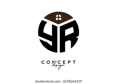 Diseño creativo del concepto del logotipo del monograma inmobiliario de YR en forma de círculo
