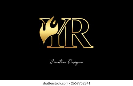 YR Golden Flame Logo Design Símbolo minimalista de lujo para Premium Branding e identidad creativa