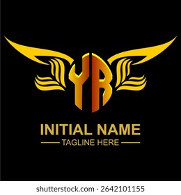 YR Golden Wing Emblem Logo with elegant gold wings, sleek and modern design. Ideal for branding, creative projects, luxury businesses, or artistic ventures.