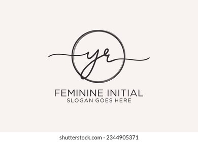 YR handwriting logo with circle template vector logo of initial signature, wedding, fashion, floral and botanical with creative template.