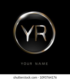 YR initial letters with circle elegant logo golden silver black background