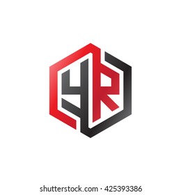 YR initial letters looping linked hexagon logo red black