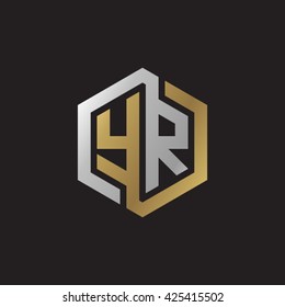 YR initial letters looping linked hexagon elegant logo golden silver black background
