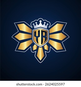 YR initial letters monogram logo for gaming with shield and eagle wing