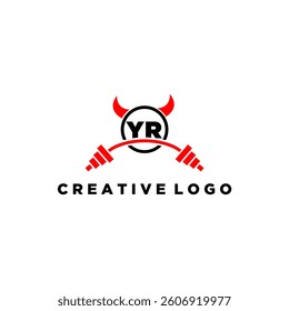 YR initial monogram for fitnes or gym logo with devil style design