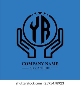 YR initials held within hands, symbolizing trust and protection. The circle represents unity, while stars highlight excellence and ambition.