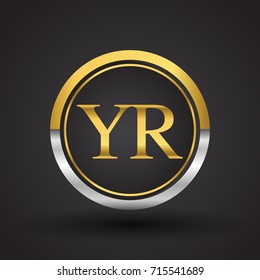 YR Letter logo in a circle, gold and silver colored. Vector design template elements for your business or company identity.