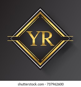 YR Letter logo in a square shape gold and silver colored geometric ornaments.