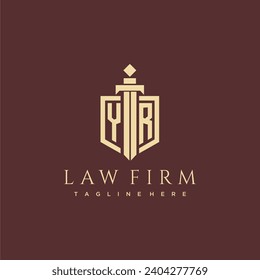 YR letter monogram for law firm with sword and shield logo image