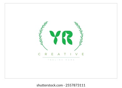 YR letters eco logo with leaf. Fresh nature and healthy leaf logo design.